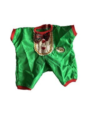 Vintage Magic Nursery Doll Elf Christmas Outfit Green Red Plaid Bow Romper